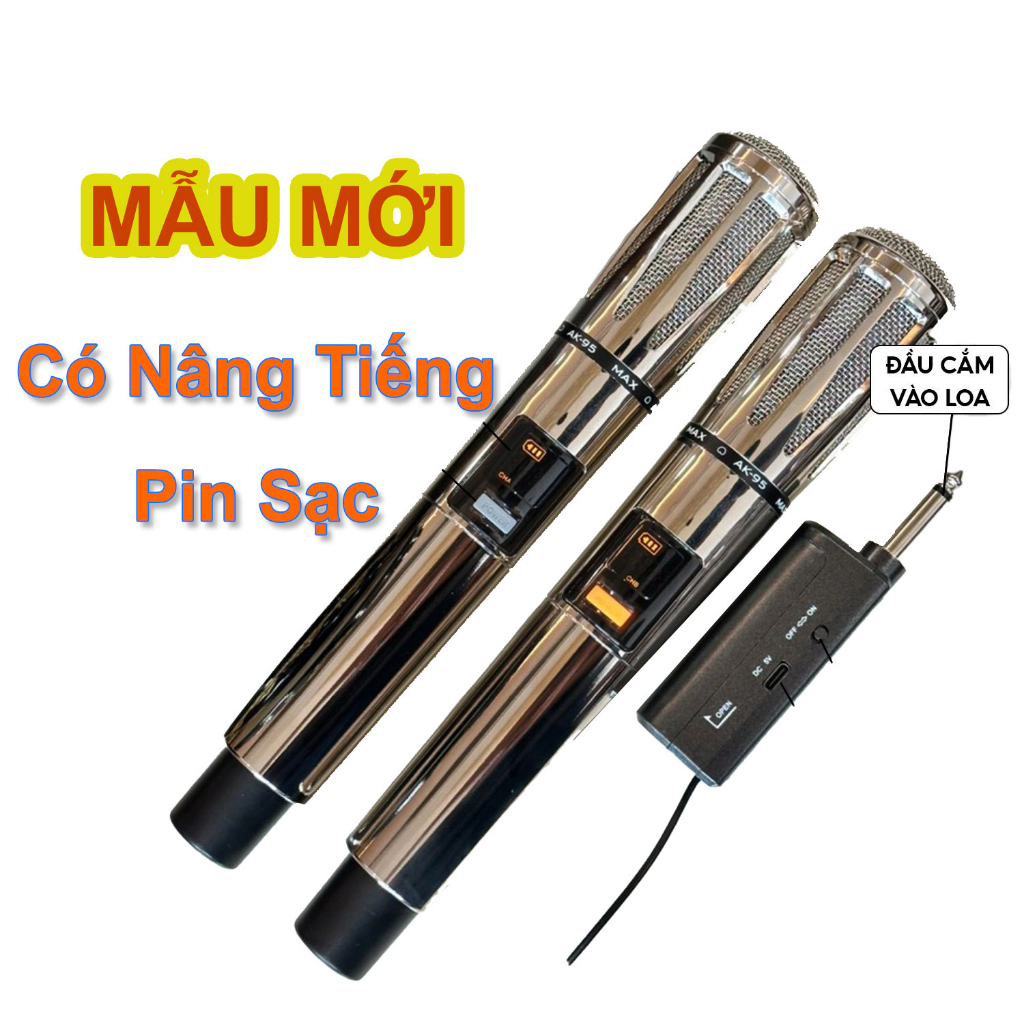 Micro không dây mẫu mới, Pin Sạc, AK95, có nâng tiếng, hát nhẹ