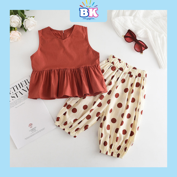 Sét quần áo bé gái phong cách Hàn Quốc, Bộ đồ cho bé gái sát nách siêu thoáng mát mềm mịn mùa hè 2023 - BKKIDS!
