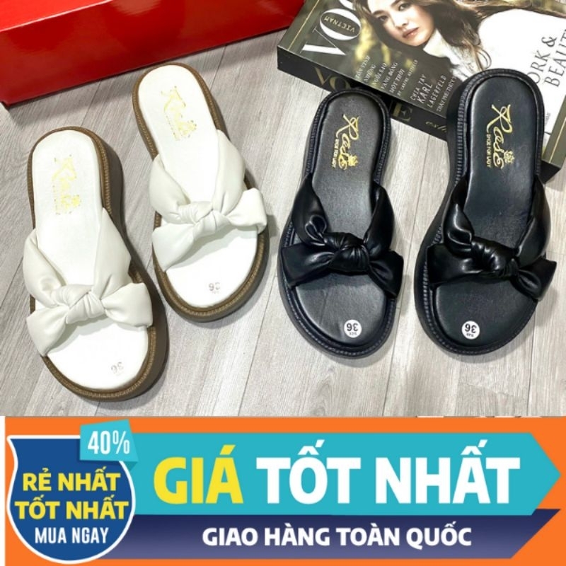 Dép Nữ Đế Cao Quai Nhún Thắt Nơ Êm Chân_Thời Trang Cao Cấp 2023 Thích Hợp Mang Đi Biển - Đi Lam - Dạo Phố