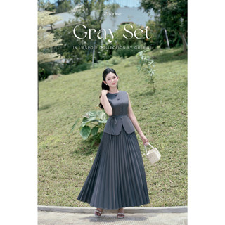 GRAY SET - set áo chân váy xếp ly công sở nhẹ nhàng thanh lịch by Cherine