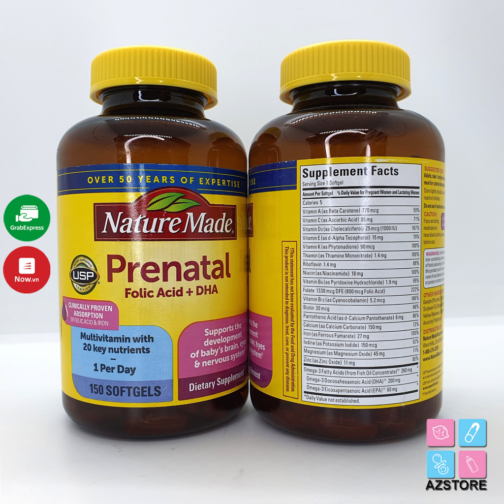Vitamin bầu Prenatal + DHA 200mg Nature Made : Mỹ