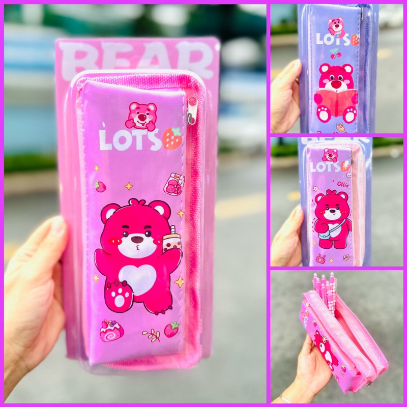 Hộp Bút Vải Dây Kéo 2 Ngăn Gấu Dâu LOTSO Cute Giá Rẻ