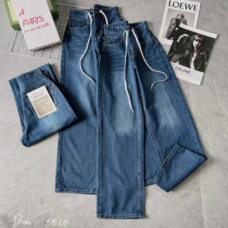 [MẪU TỰ CHỤP]Quần Baggy Jean Nữ Lưng Cao Chuẩn Dáng Trơn Mix Dây