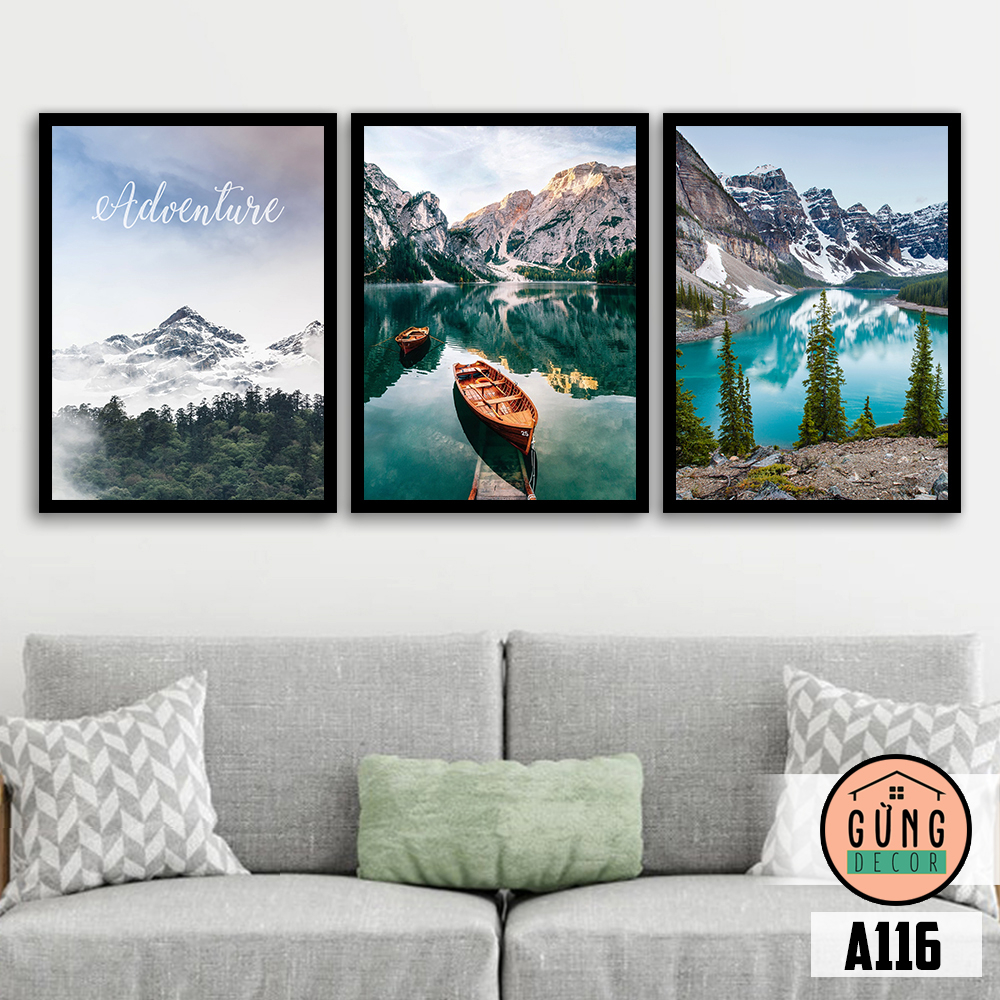 Bộ 3 Tranh Treo Tường Có Khung(dày 2cm), Tranh Dán Tường Không Khung(dày 5mm) Phong Cảnh Thiên Nhiên (Mã A116). Decor