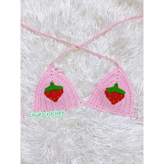 Áo bikini dâu tây dễ thương Bikini len móc đi biển