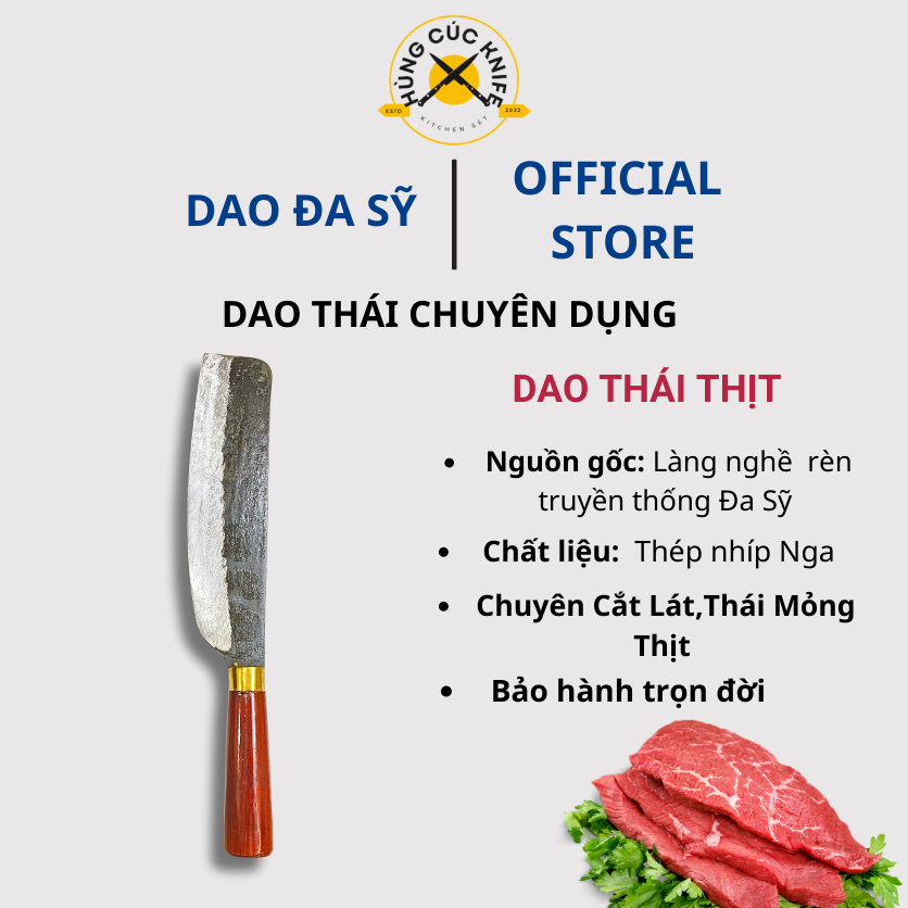 Dao Nhà Bếp Thái Thịt Thép Nhíp Nga - Chuôi Gỗ Lim