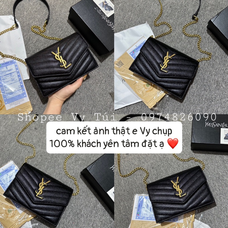 Túi y.sss.L da sần vân V size 19 dây da pha xích da sần hàng Q.c loại 1