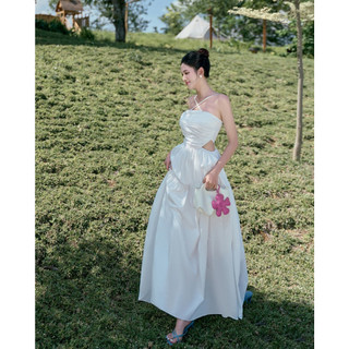 SOLEIL DRESS-  váy thô trắng dài khoét eo mặc du lịch nhẹ nhàng by Cherine