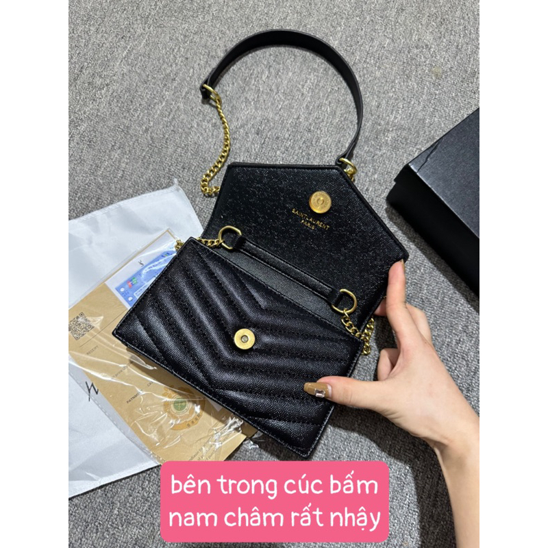 Túi y.sss.L da sần vân V size 19 dây da pha xích da sần hàng Q.c loại 1