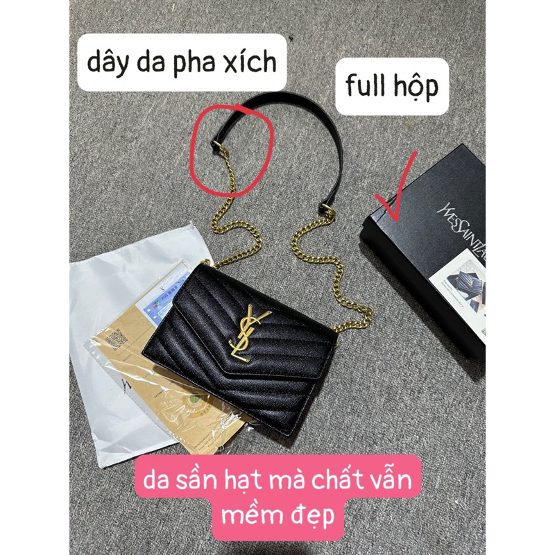 Túi y.sss.L da sần vân V size 19 dây da pha xích da sần hàng Q.c loại 1
