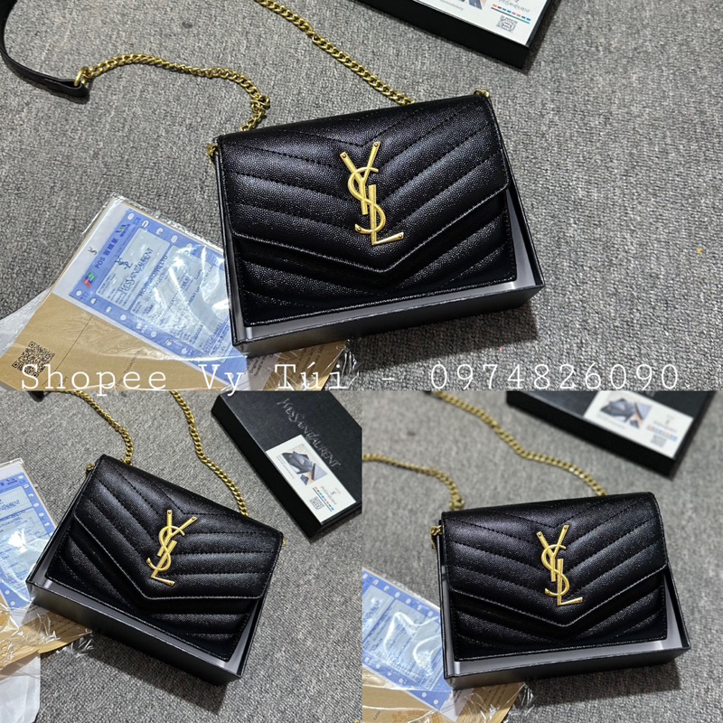 Túi y.sss.L da sần vân V size 19 dây da pha xích da sần hàng Q.c loại 1