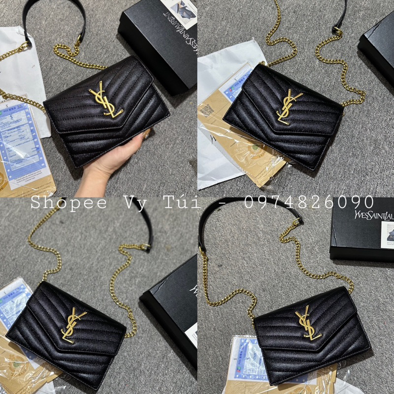 Túi y.sss.L da sần vân V size 19 dây da pha xích da sần hàng Q.c loại 1