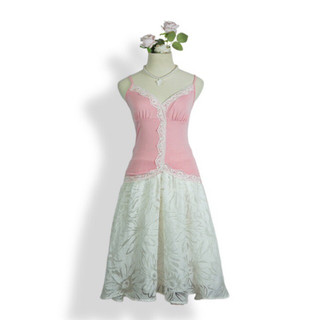 Coquette Set 🌺 2hand Set, Vintage Set, Cami ren, Áo 2 dây ren hồng, Chân váy voan, Chân váy trắng