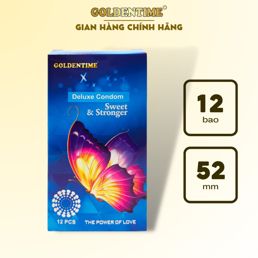 Bao cao su GOLDENTIME Blue Butterfly gân gai công nghệ Hàn Quốc size 52mm