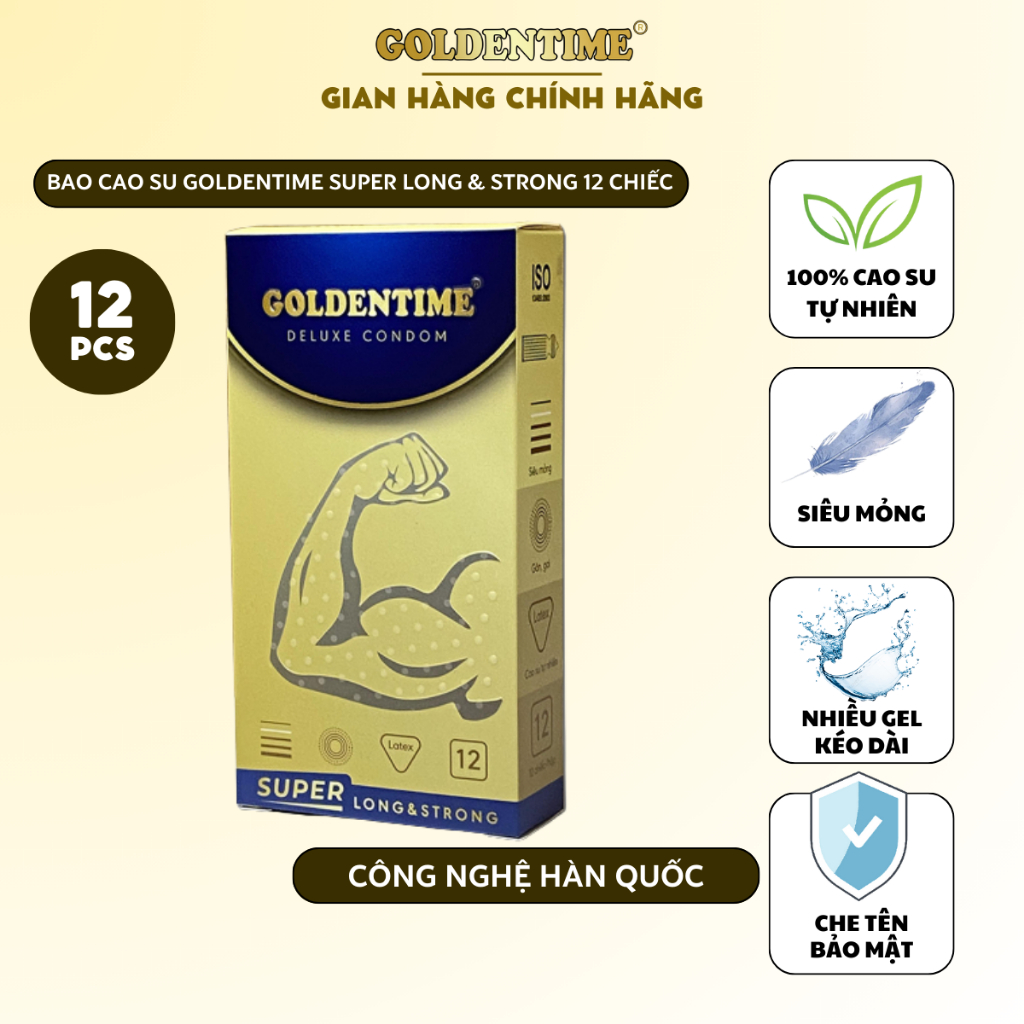 Bao cao su Siêu mỏng GOLDENTIME Super Long & Strong kéo dài cao cấp gân gai size 52mm