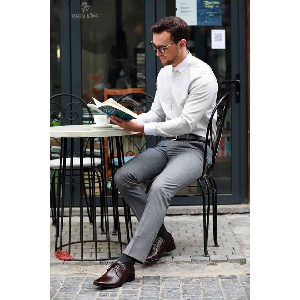 Áo sơ mi nam dài tay Tiger king SMD021 màu xám bạc, slimfit, cotton từ bột gỗ, cắt may thủ cồn cao cấp, mềm mát