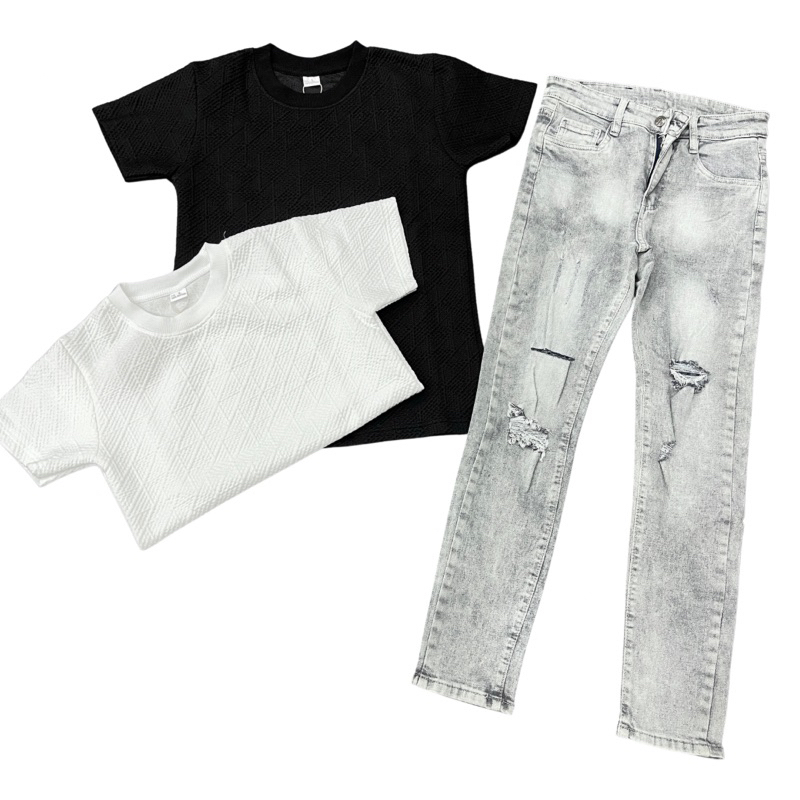 Combo Áo Thun Xốp AQC1 Phối Quần Jean Nam 668 Cho Anh Trai