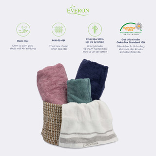Khăn mặt Everon 100% sợi tre Bamboo nhiều màu 30*50 kháng khuẩn, khử mùi và thấm hút tốt