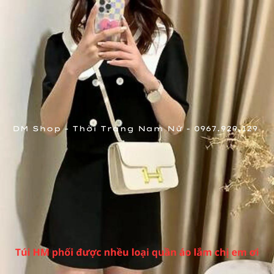 Túi Xách HM Đeo Vai Hình Vuông da vân sần xách tay thời trang , Túi xách đeo chéo Her.mer xịn sò Fulll box bill  Dm Shop