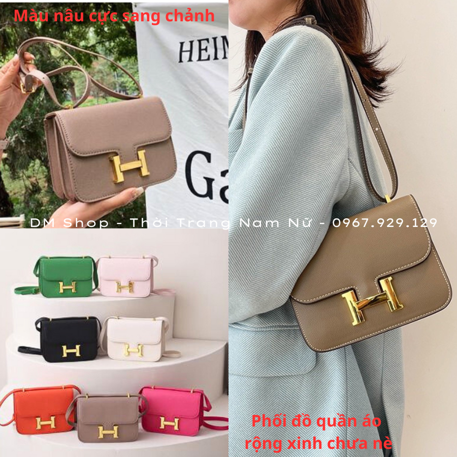 Túi Xách HM Đeo Vai Hình Vuông da vân sần xách tay thời trang , Túi xách đeo chéo Her.mer xịn sò Fulll box bill  Dm Shop