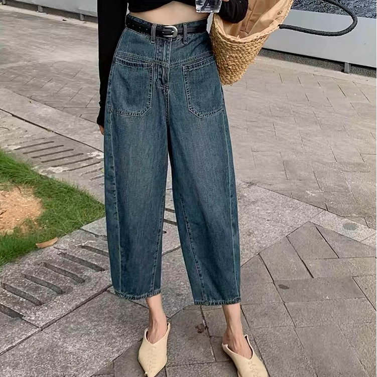 Quần Jean Baggy Dáng Rộng Phối Túi, Vạt Chéo - Quần Bò Baggy Lưng Cao Hàng Cao Cấp Amor Clothing