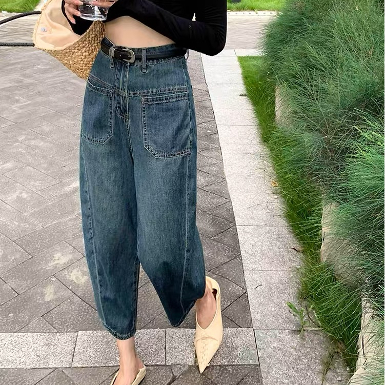 Quần Jean Baggy Dáng Rộng Phối Túi, Vạt Chéo - Quần Bò Baggy Lưng Cao Hàng Cao Cấp Amor Clothing