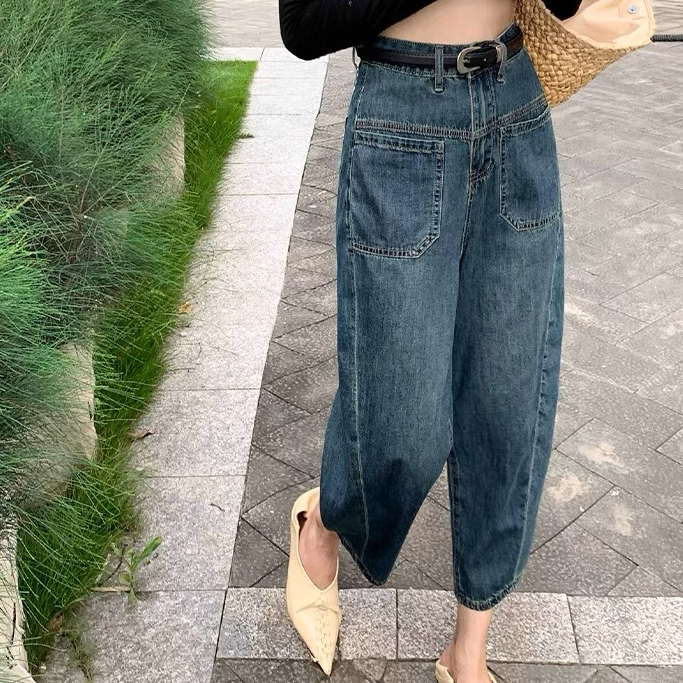 Quần Jean Baggy Dáng Rộng Phối Túi, Vạt Chéo - Quần Bò Baggy Lưng Cao Hàng Cao Cấp Amor Clothing