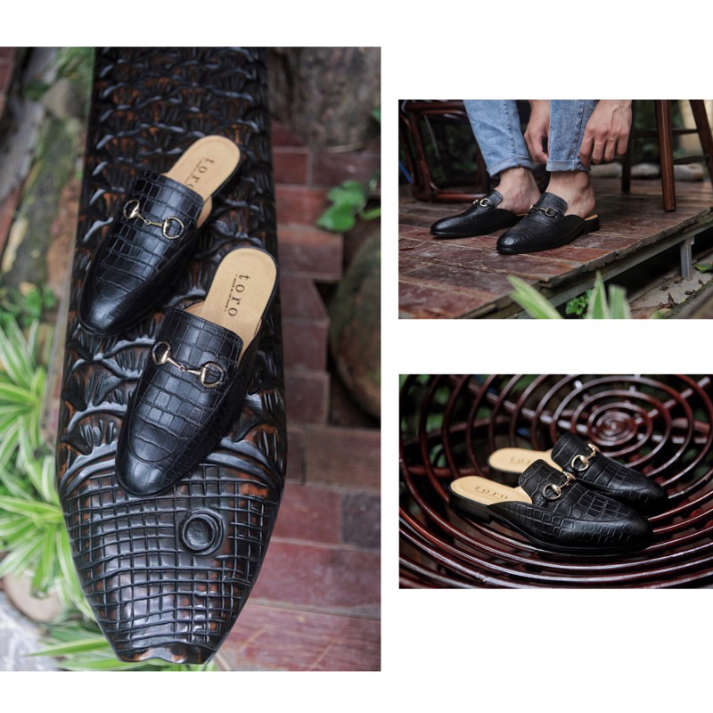 GIÀY SỤC HỞ GÓT NAM DA VÂN DA BÒ NGUYÊN TẤM TOROSHOES MÃ M643