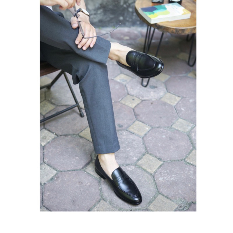 Giày Lười Loafer nam Đai Cánh Dơi da bò nguyên tấm Toroshoes Mã M675 Màu Đen