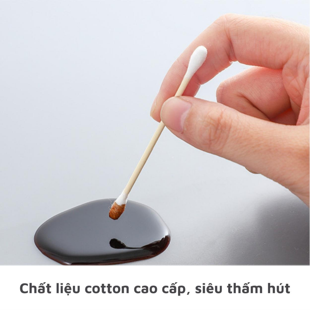 Bông Ngoáy Tai Lấy Ráy Tai Thân Gỗ Gói 100 Chiếc Tăm Bông Tiệt Trùng Sạch Sẽ Thân Thiện Với Môi Trường