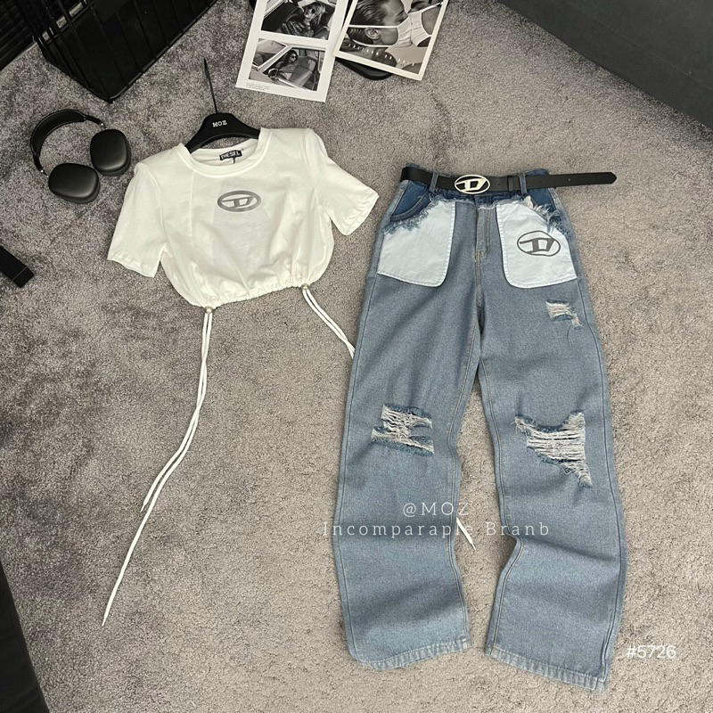 Quần Jean rách Diesel hở túi kèm đai Full tag mác