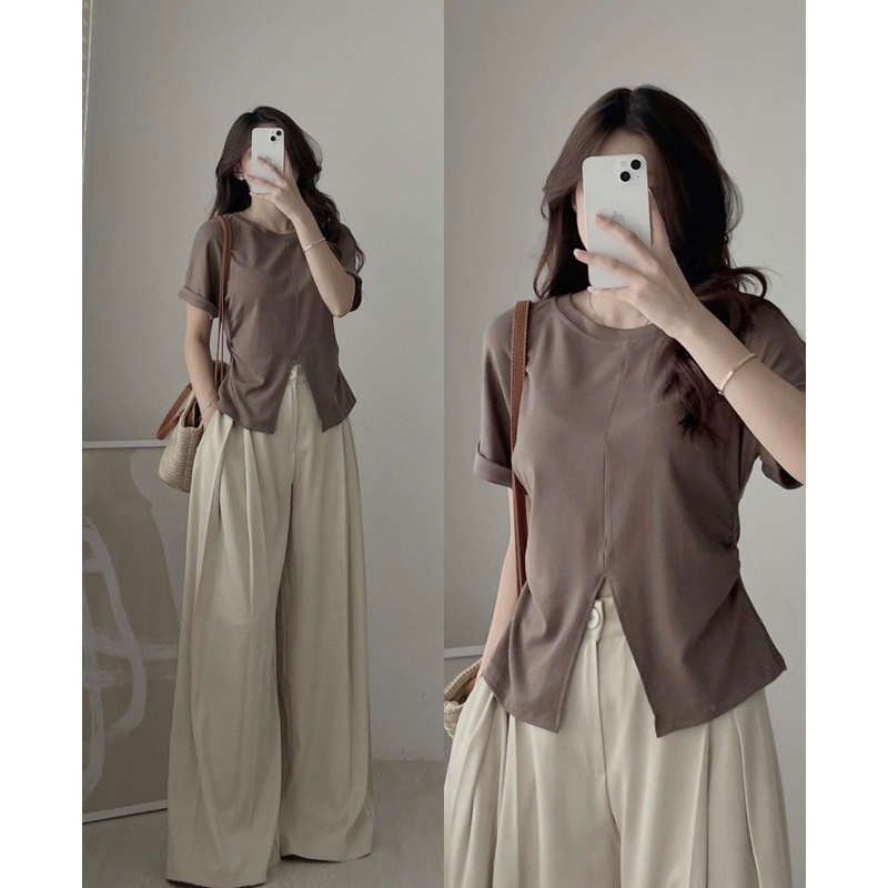 QUẦN culottes ống rộng li xẻ cạp cao vải trượt 2308 siêu xinh