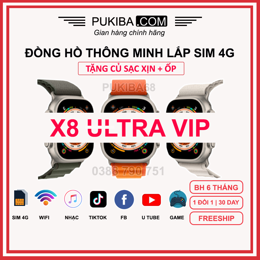 Đồng hồ thông minh X8 phiên bản Ultra, nâng cấp S8 phiên bản Ultra, lắp sim 4G, gọi 2 chiều, lướt tictok, fb, yt, game