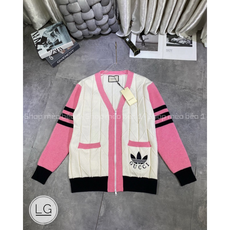 Áo khoác cardigan gc hồng pha khoá kéo full tag mác