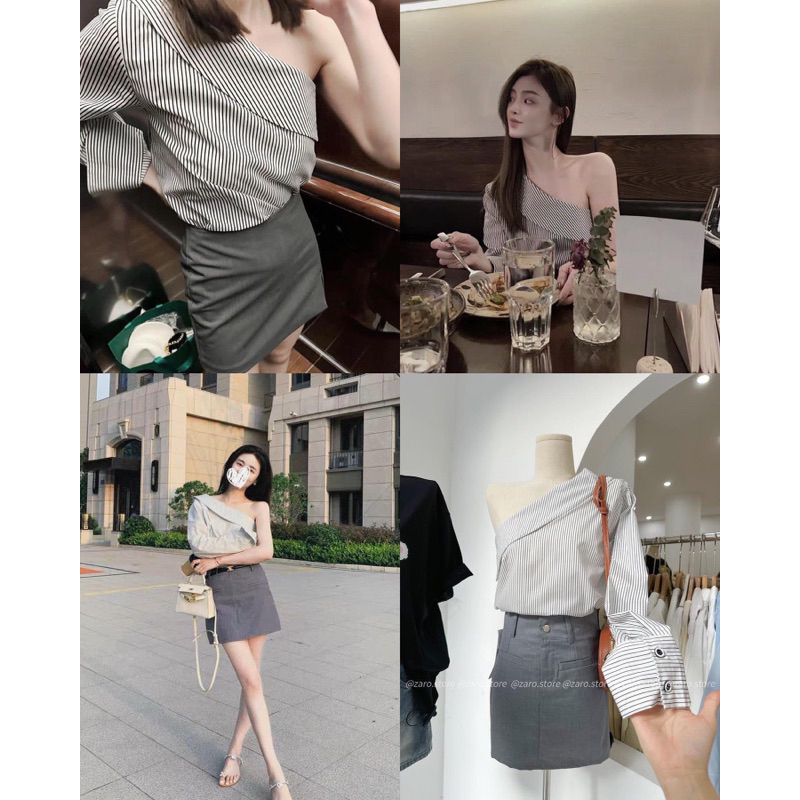 Áo kẻ lệch vai [HÌNH THẬT CHỤP TẠI SHOP]