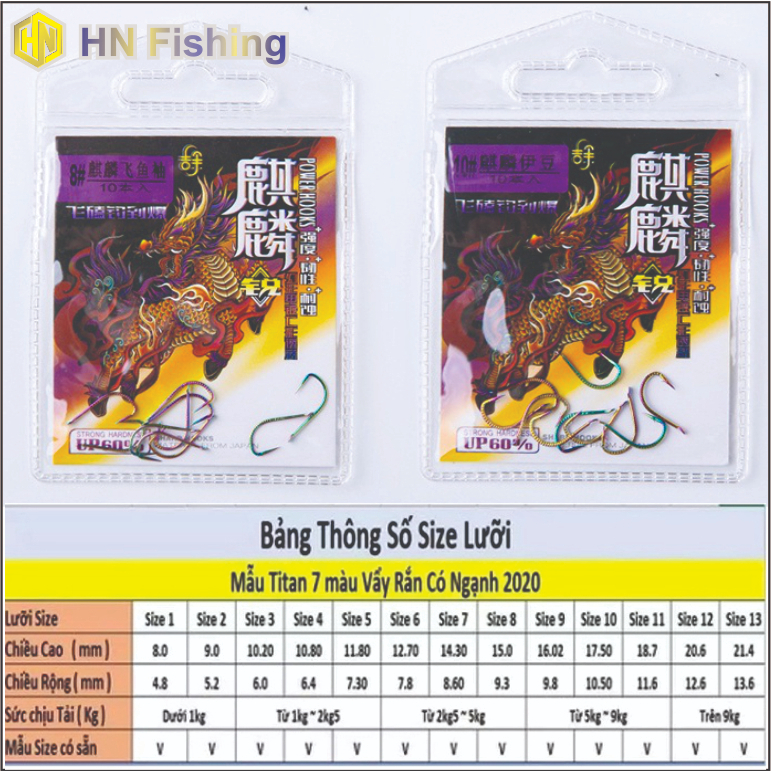 Lưỡi câu cá Titan Vảy Rồng 7 màu có ngạnh chuyên săn hàng. Đồ Câu Hoàng Nam