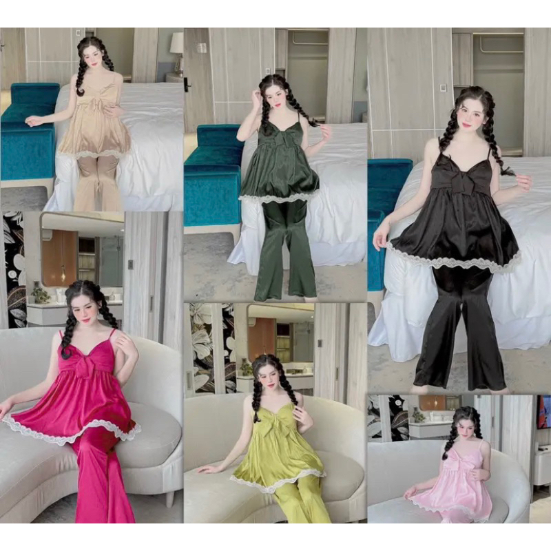 (40-60kg) Set 2 dây mặc nhà (6màu) Lụa xước