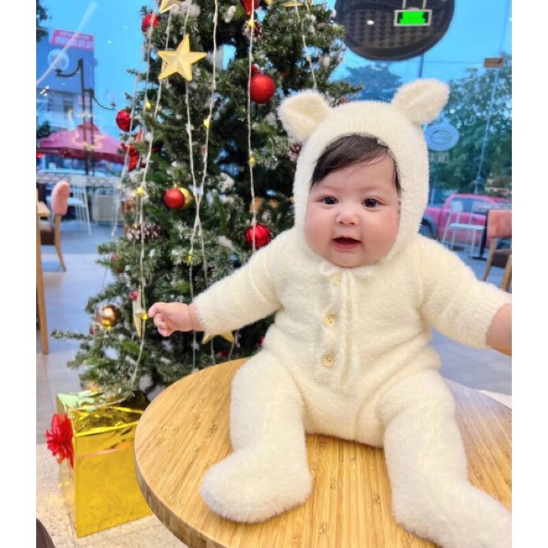 Bộ Body Len Lông Tai Gấu Liền Thân Cho Bé Trai Bé Gái