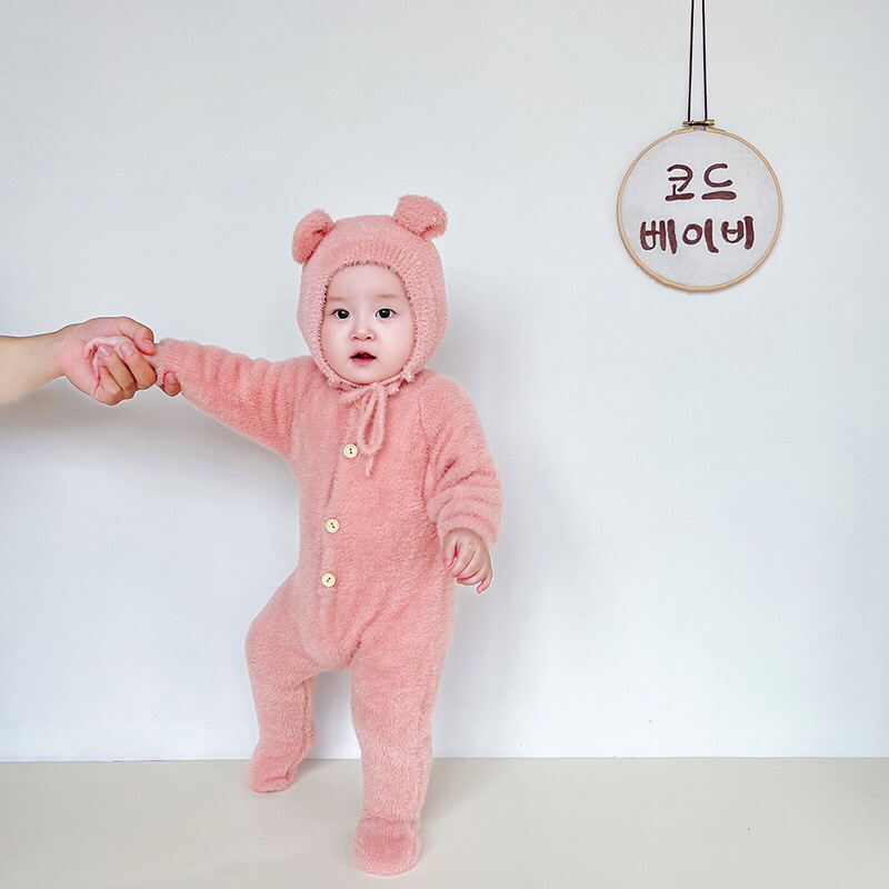 Bộ Body Len Lông Tai Gấu Liền Thân Cho Bé Trai Bé Gái