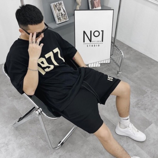 Bộ Đồ Nam nữ boy phố tay nhỡ áo thun tay nhỡ in hình 1977 chất liệu cotton dáng thể thao