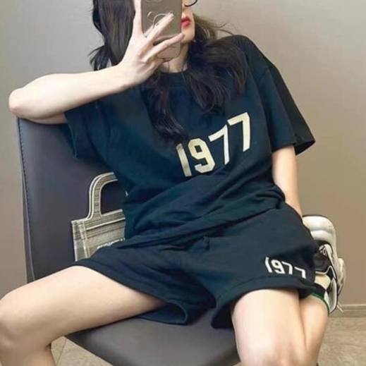 Bộ Đồ Nam nữ boy phố tay nhỡ áo thun tay nhỡ in hình 1977 chất liệu cotton dáng thể thao