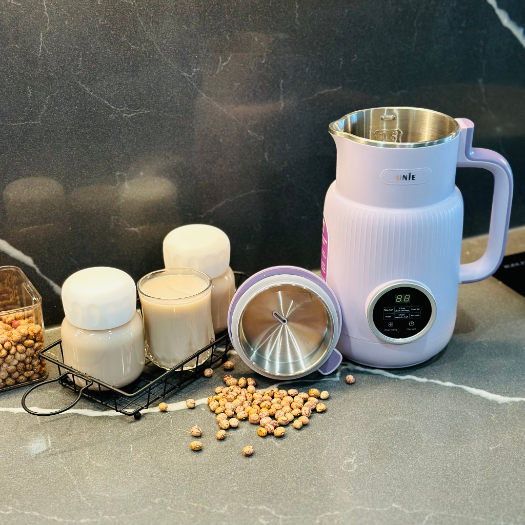 Máy làm sữa hạt mini Máy nấu sữa hạt đa năng Unie UMB08 Pro nắp inox 600ml công suất 600W 6 chức năng bảo hành 12 tháng