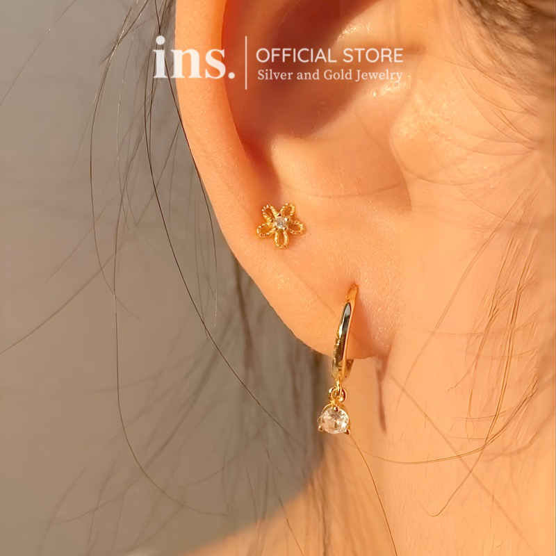 Khuyên tai bạc nữ INS hoa nhí mảnh đính đá nhỏ xinh dễ thương / Giá 1 chiếc