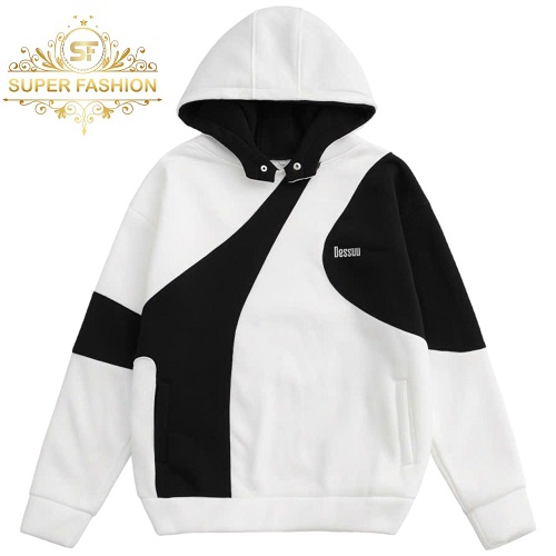 Áo Hoodies Nam SUPER FASHION Form Rộng Phối Msuf Nón Nút Bấm Hot Trend