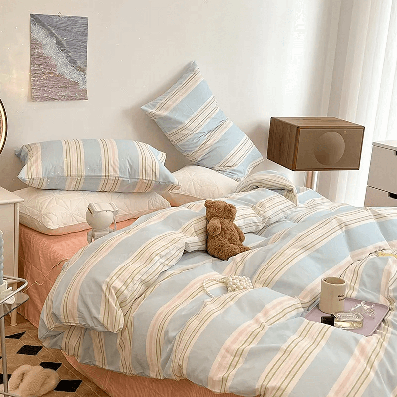 Bộ ga áo gối NIN Stefani ST200034 4 món nhiều kích cỡ  màu xanh hồng cam