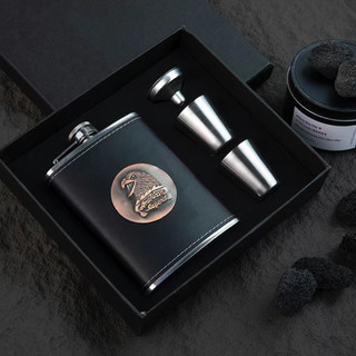 Bộ bình inox đựng rươu 8oz bọc da logo đại bàng 250ml