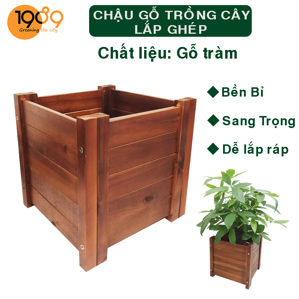 Chậu gỗ trồng cây trồng hoa hình vuông 40cm lắp ráp với nhiều kích thước lựa chọn | 1989jsc