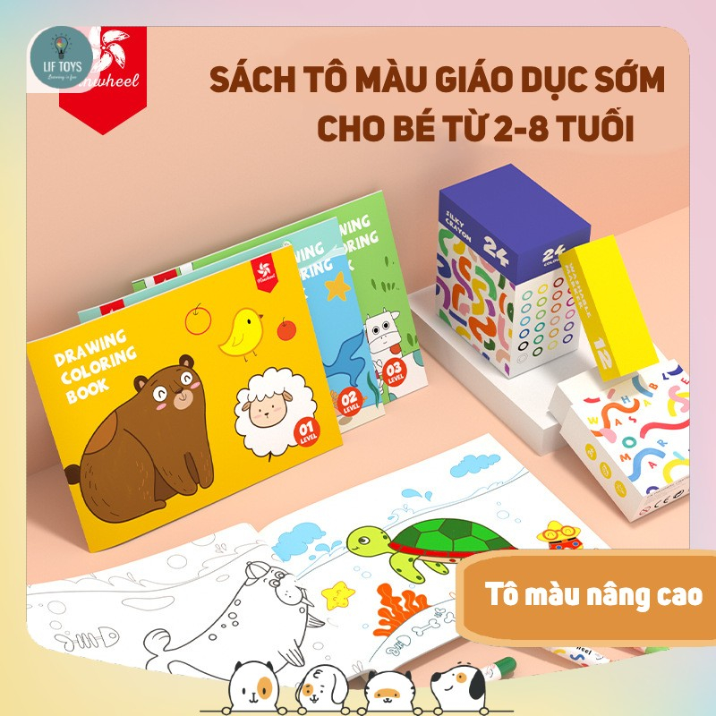 Tranh tập tô màu cho bé chính hãng PINWHEEL, Đồ chơi thủ công 32 bức tranh tô màu giáo dục sớm cho bé 2-8 tuổi