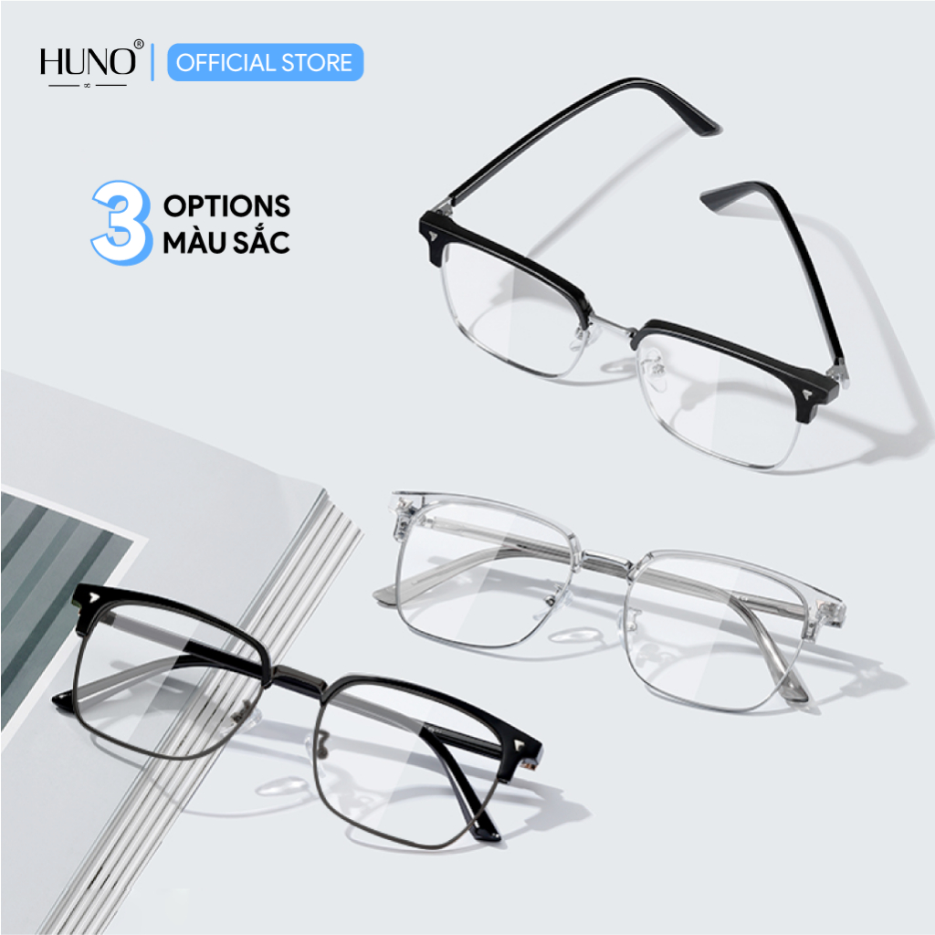 Kính mắt nam nữ gọng trong HUNO, khung kim loại kiểu dáng trẻ trung cá tính - K98