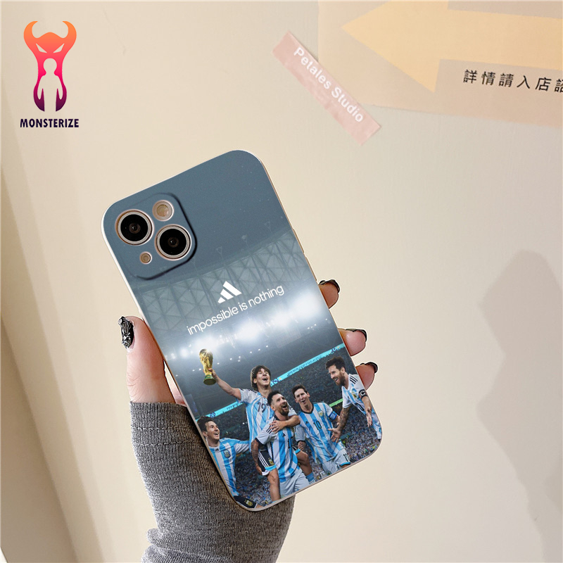 Ốp lưng iphone cạnh vuông bảo vệ camera hình Messi ăn mừng dành cho ip 6 đến 14promax - e7505